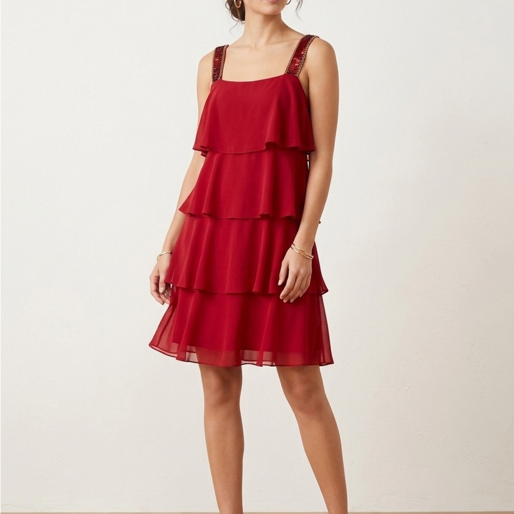 Enfocus Studio Red Dress with Subtle Stitch Detail